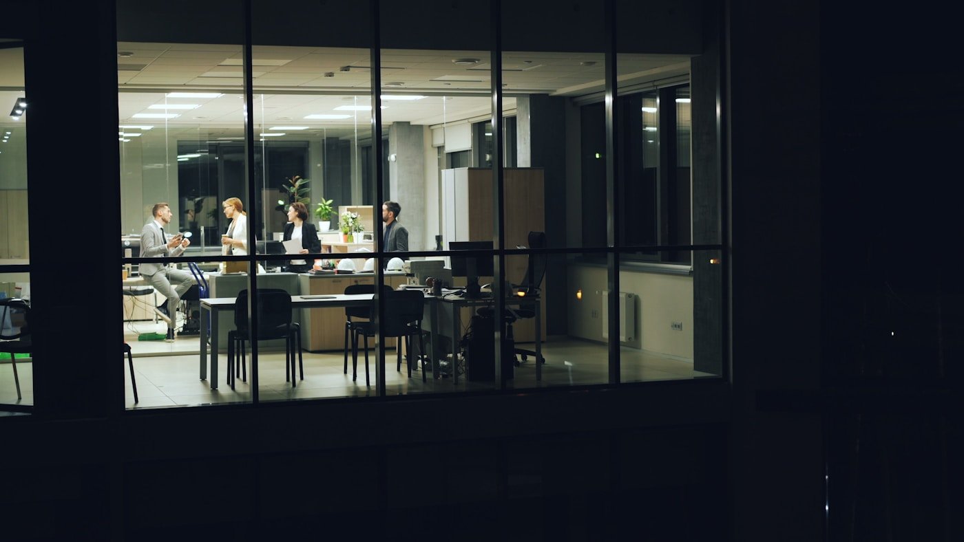 Studio office interior at night
